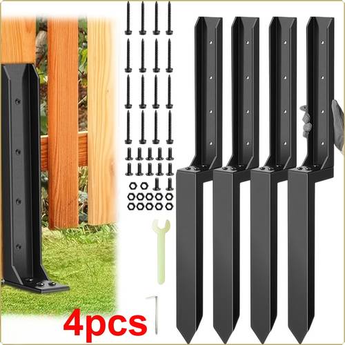 4pcs fence post repair kit heavy duty fence post support stakes ground spike for repair tilted broken wood fence post