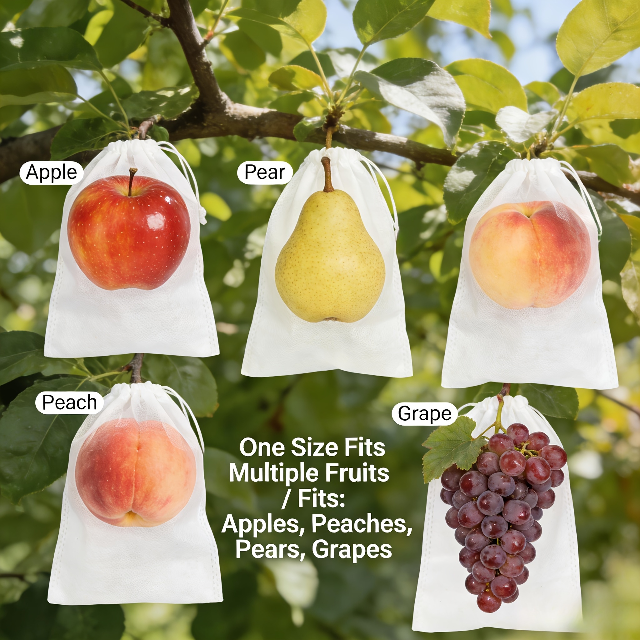 TEMU 50pcs Permeable, Breathable, Insect-proof Covers With Hidden Drawstrings, Fruit Mesh Bags, Suitable For Fruit Trees And Bird Netting Protection