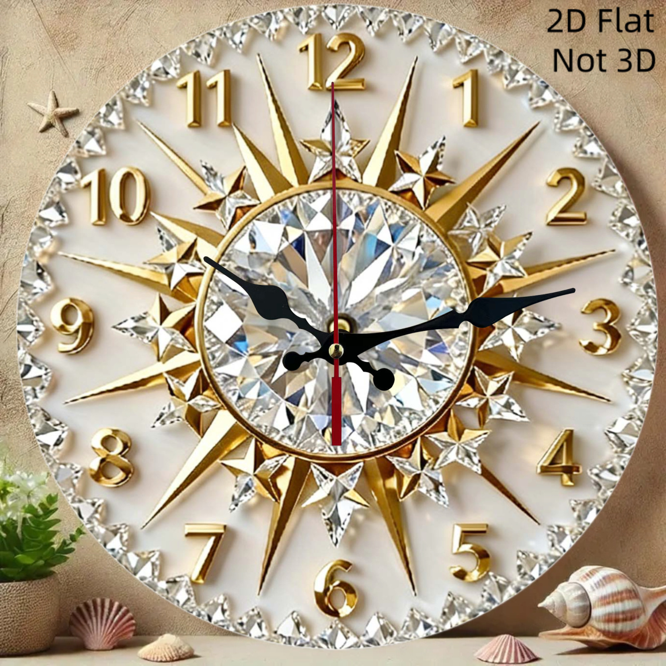 TEMU 1pc 8x 8inch Wall Clock With , Golden , Frame, Battery Not Included