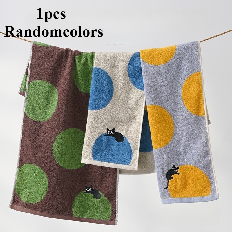 polka dot cute cat patterned towel made of pure cotton   absorbent and resistant to shedding