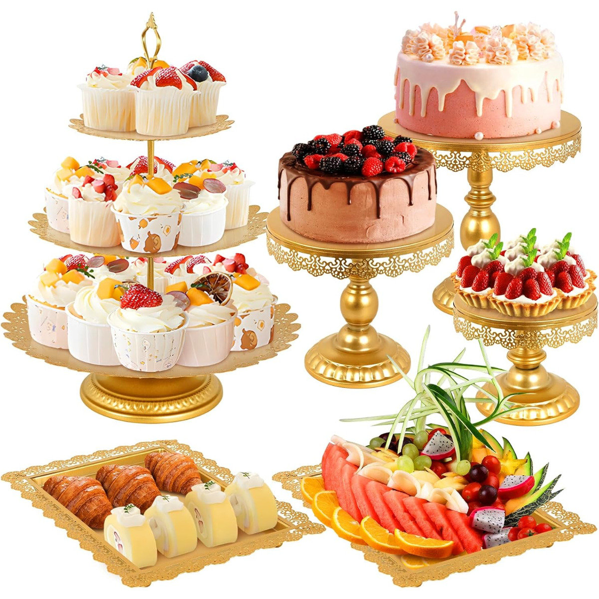 TEMU Stand Set 6pcs Cupcake Stand Metal Cake Stand Golden Dessert Table Display Set For Wedding, Birthday, Anniversary, Shower, Party, Halloween,