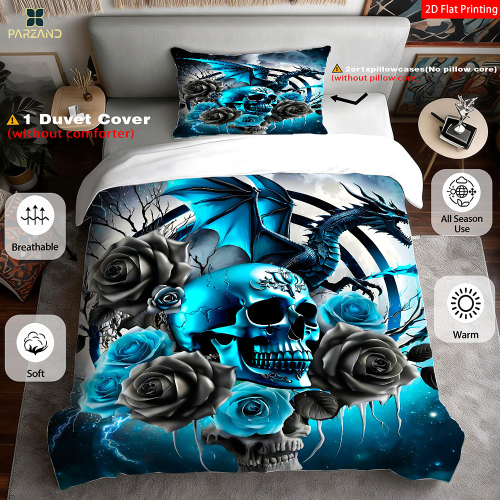 TEMU Hd Printed 2d Flat Dragon And Bedding For Bedroom Decoration, Including Quilt Cover And Pillowcases (1 Duvet Cover + 1 Pillowcases, Core Not