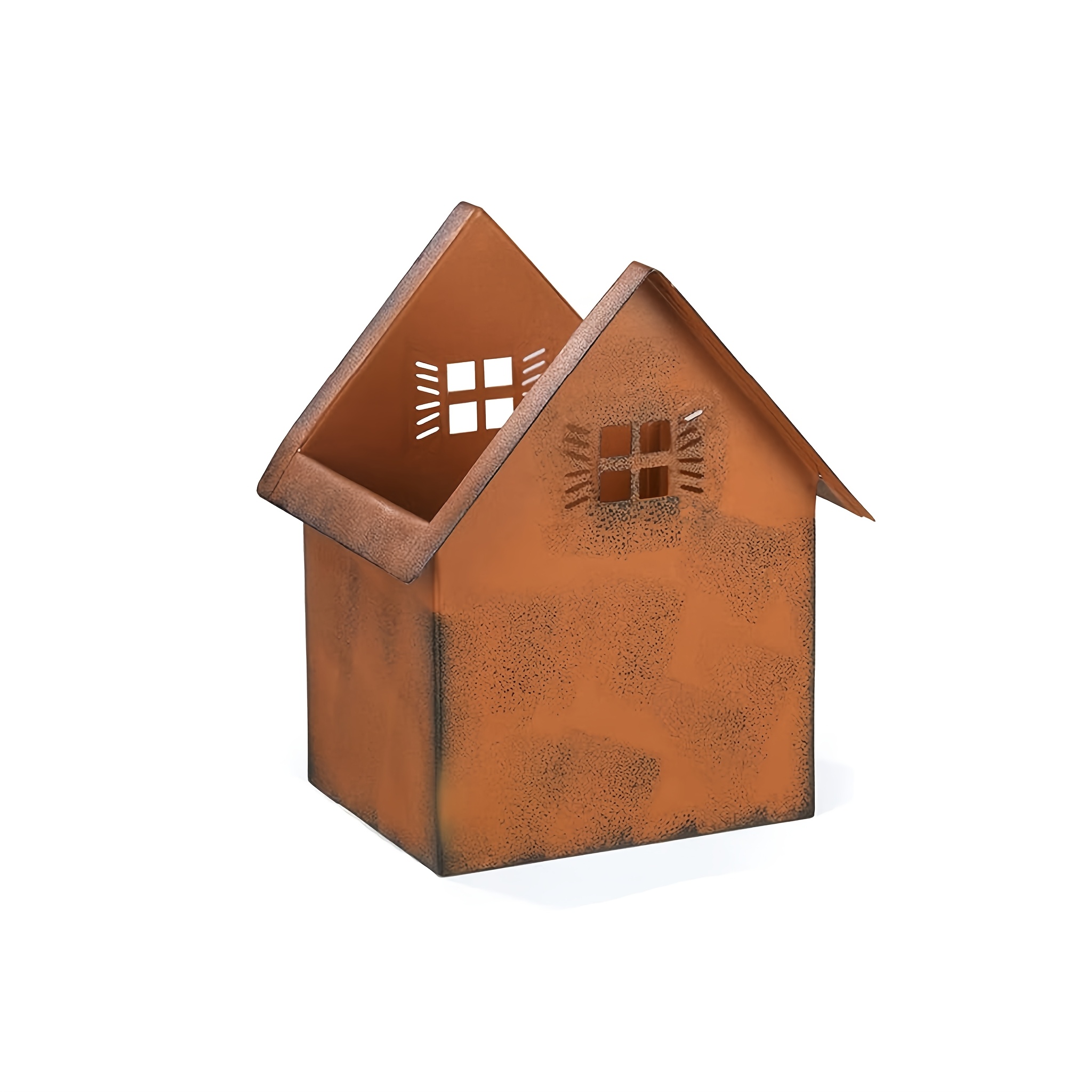 Image of Art Cottage Flower Pot Made Of Old Metal Material, Unique Cottage Shape With A Artistic Feel, Used For Planting Flowers, On Garden Benches, , Courtyard Corners, Adds Vintage Art And Natural Vitality
