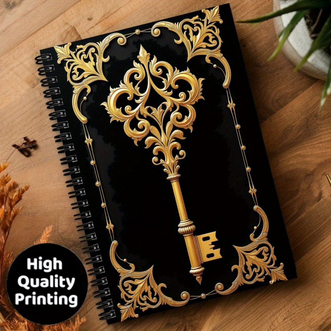 E-shop 1 Elegantes Goldenes Spiralnotizbuch Tagebuch - Passwort-Logbuch mit Schlüsselmuster-Design, das perfekte Geschenk für Freunde Klassenkameraden,