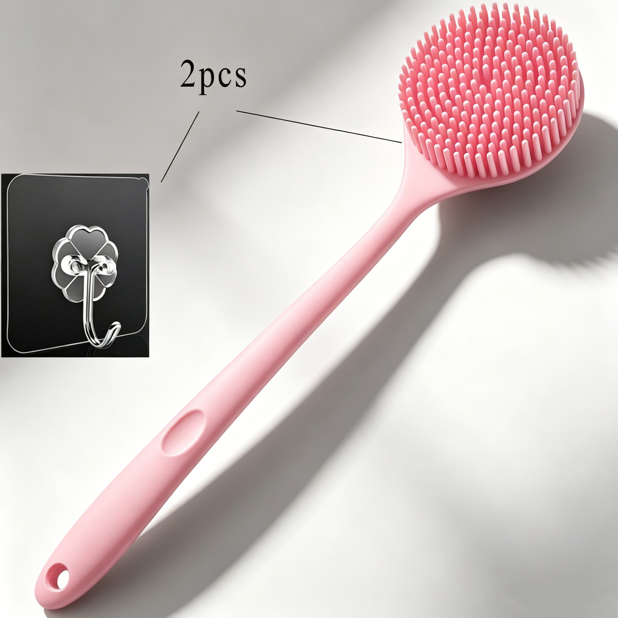2pcs Silicone Long-Handle Bath Brush Set with Hook