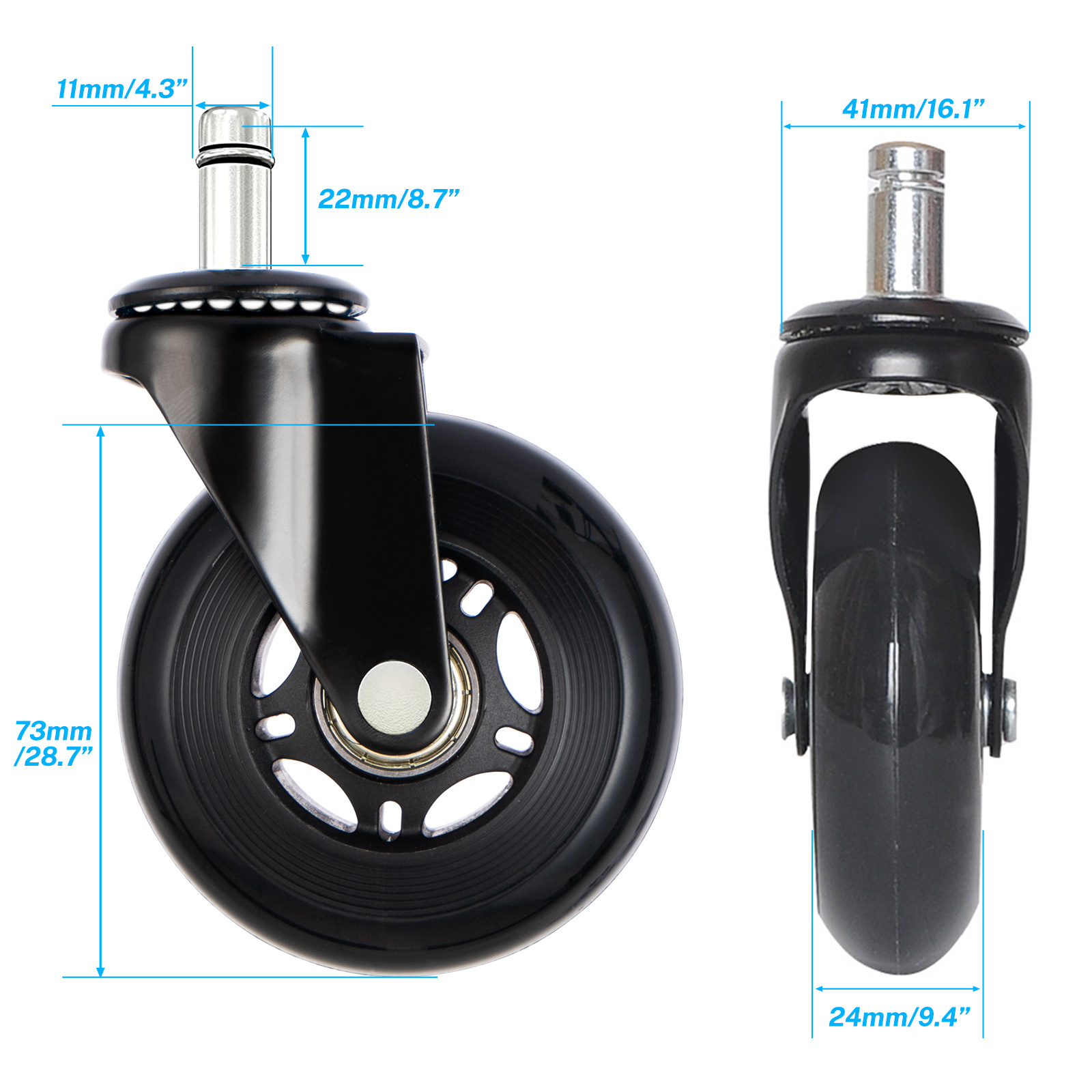 Office Chair Casters 5pcs Set Pu Quiet For
