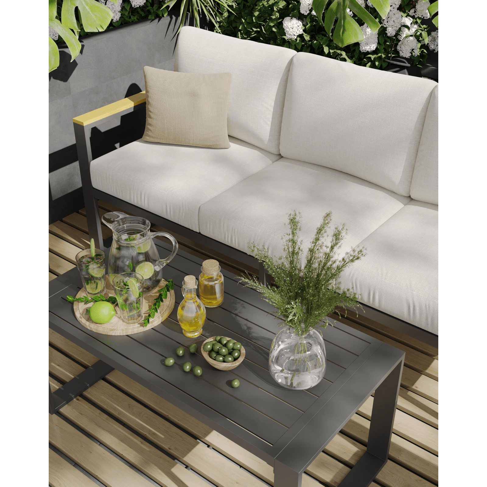 IDEALHOUSE Outdoor 2pcs Aluminum Patio Ottoman, Outdoor Footstool with Seat Cushions, Small Metal Outdoor Chairs for Balcony, Garden, Deck, Backyard, Beige