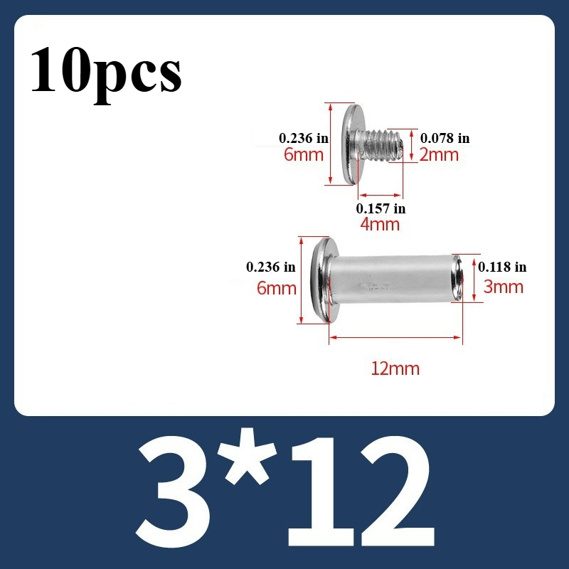 TEMU 10pcs Screw M3-0.5 304 Stainless Steel Album Screws, Binding Screws, Chicago Screws, Rivet Screws