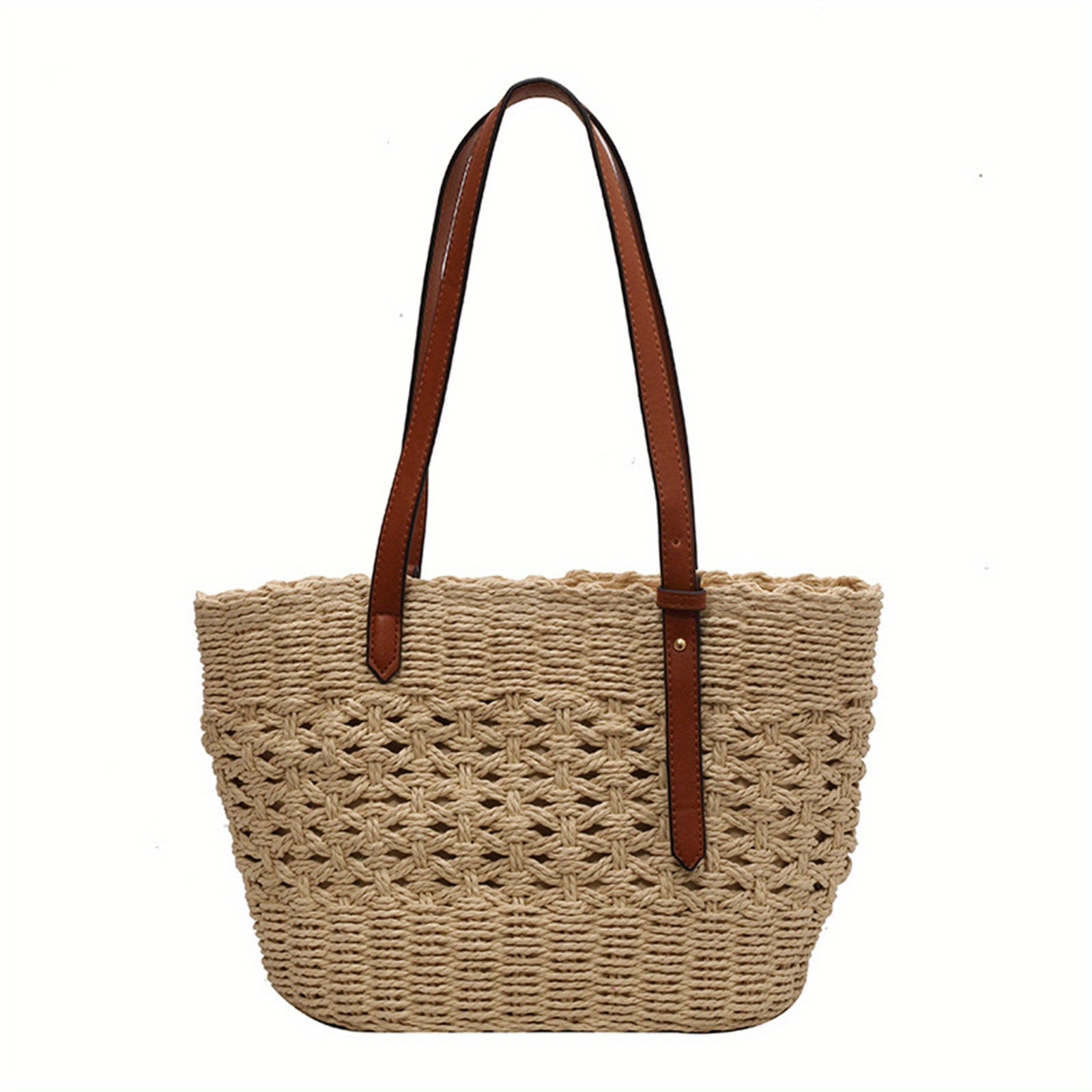 Women Woven Handbag Underarm Bag Fashion Zip Up Beach Vacation Tote Shoulder Bag