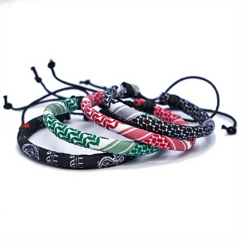 4pcs/set Vintage 3D Printed Fabric Bracelet Ethnic Arab Inspired Handwoven Wristband Accessories Gifts