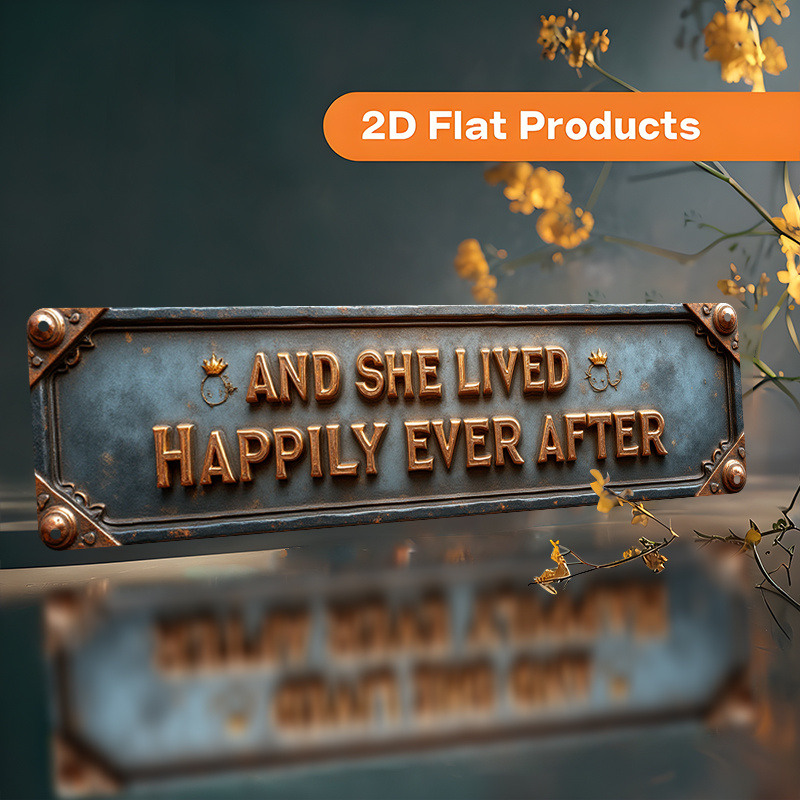 TEMU 2d Flat, 2d Flat - 2d Plane - A Decorative Aluminum Wall Sign In A Vintage Style, Featuring "and She Happily Ever After". It Measures 10x40cm