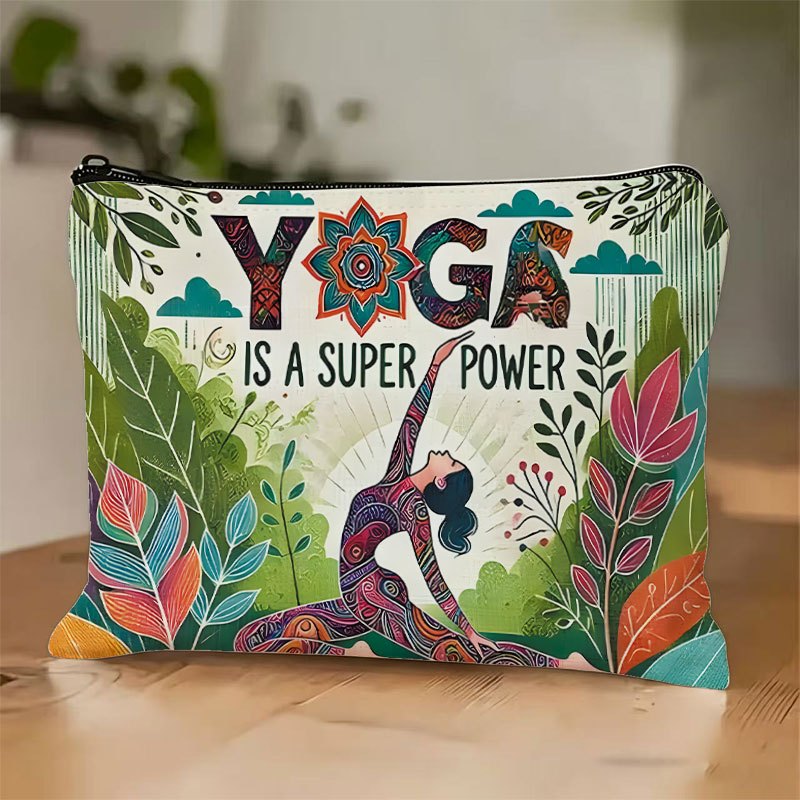 TEMU "Yoga Is a " Boho Yoga Print Make-up Tas, Mandala en Plant Cosmetische Pouch, Draagbare Zipper Clutch voor Yogaschoolers en Wellness Liefhebbers