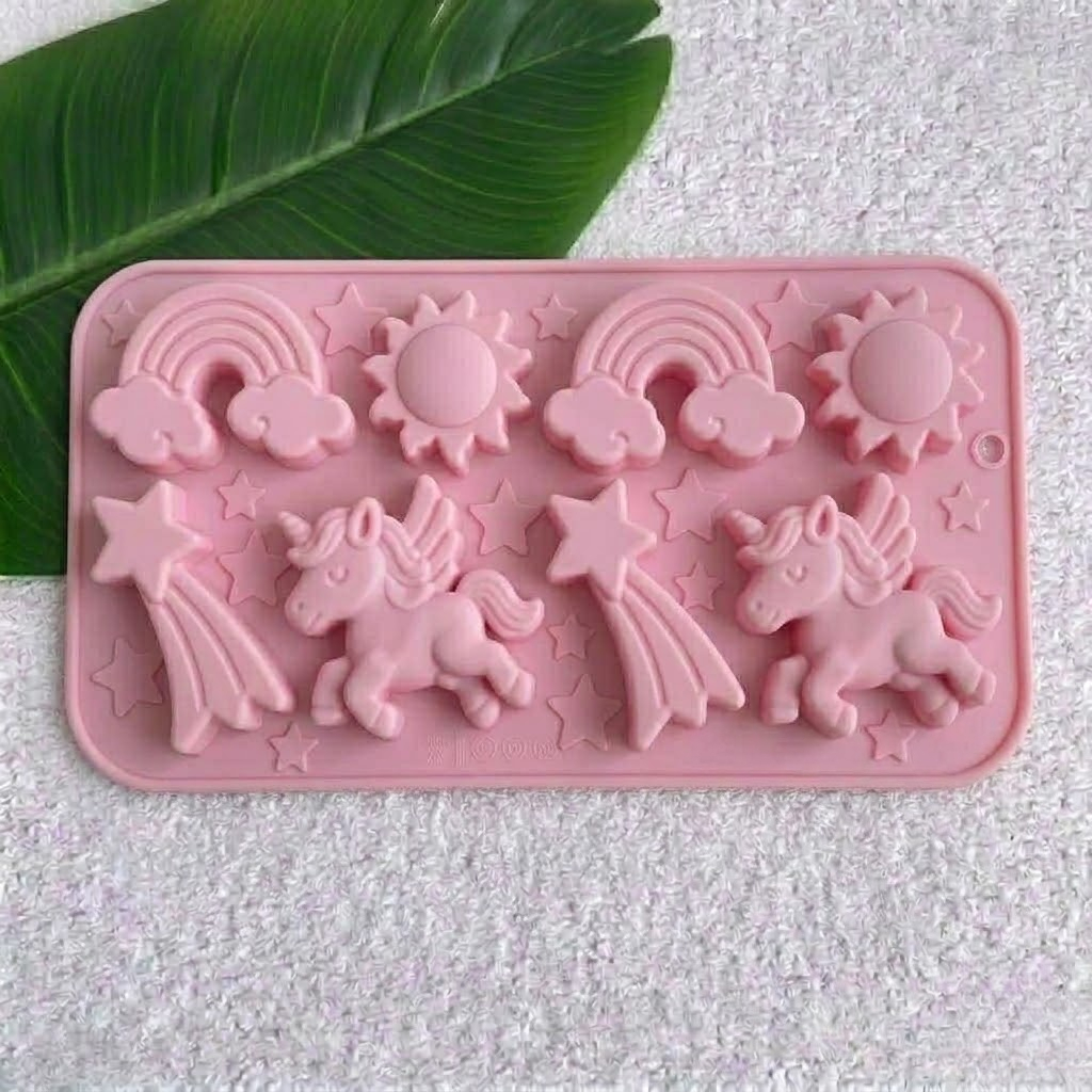 TEMU 8 Cavity Unicorn Rainbow Sun Shooting Star Shaped Theme Shapes Set Silicone Mold Set Silicone Molds For, Ice Cubes, Wax Candles & Soap Making
