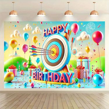 1 pieza, Tapiz de Celebración de Cumpleaños, Decoración Temática de Globos Coloridos con Dianas para Fiesta y Adorno de Pared para Espacios Festivos