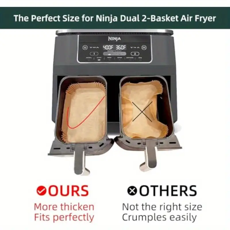 150pcs dual air fryer liners non stick oil proof waterproof parchment paper sheets 8 6x5 5 inches compatible with 2 basket air fryers microwave oven bbq design reduced ideal for home parties and on the go cooking party cooking supplies nonstick liner heatresistant material disposable baking liners party hosts Product details 3