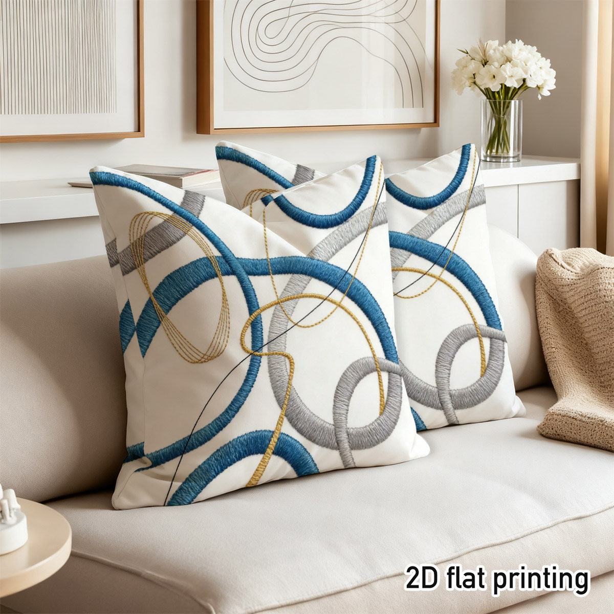 TEMU 2pcs 2d Flat Throw Pillow Covers, Fashion Blue Gray Abstract Circle Pattern Cushion Covers, Modern Decor For Stylish Sofa Cozy Bedroom Room,