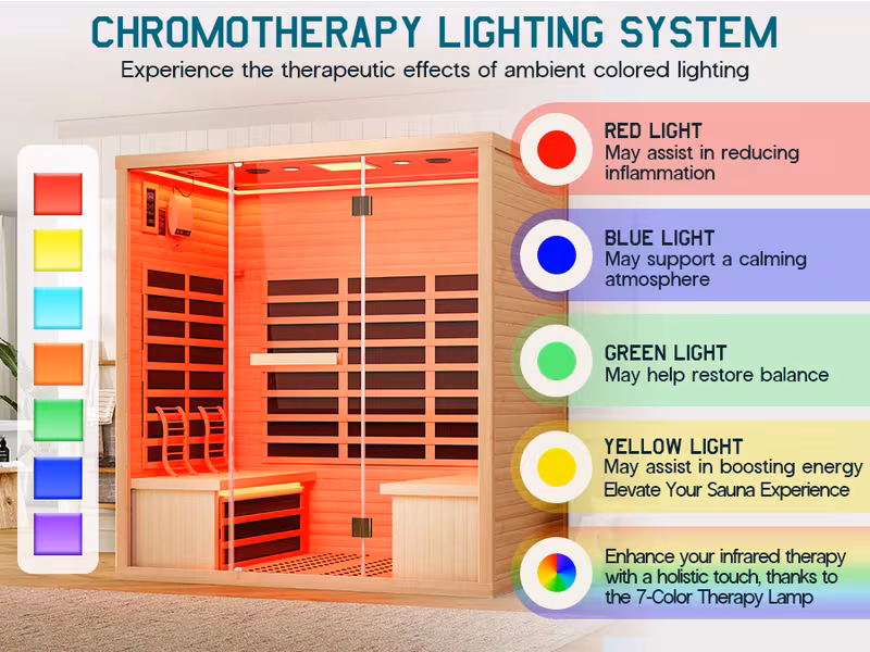 4 person 2145w wood indoor spa with warmer 7 ambient light strips 63 2 x47 2 x75 2 Product details 3