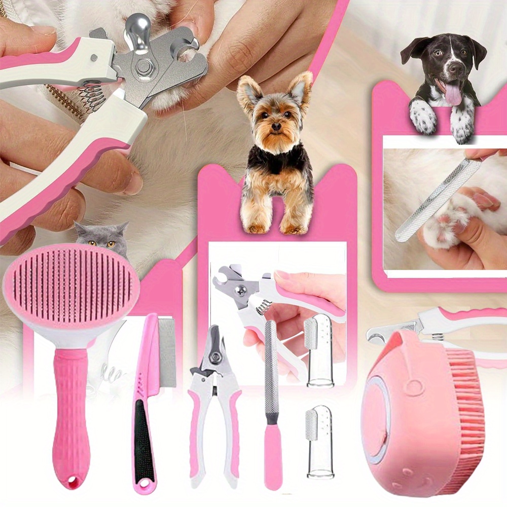 

7pcs Pet Grooming Kit & - -cleaning , Nail Clippers, Comb, Bath & Toothbrush Set Bag - Deshedding Tool Types, & Metal, ,