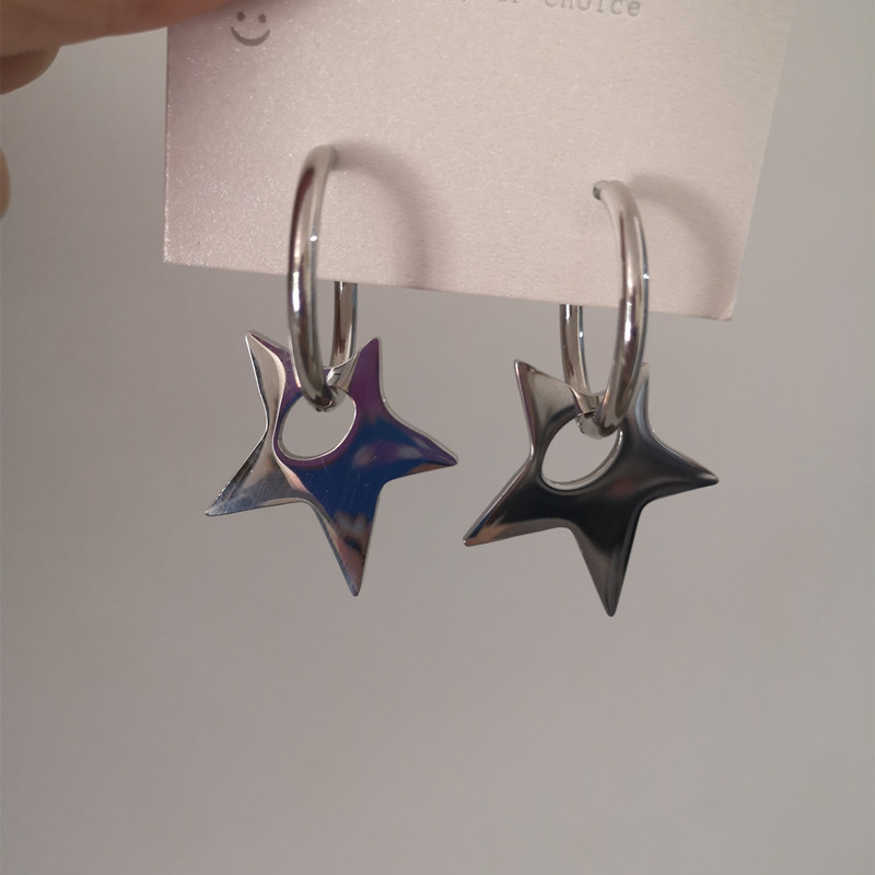 TEMU Large Stainless Steel Exaggerated Pentagram Irregular Hoop Earring For Men Hip-hop Punk Party Jewelry