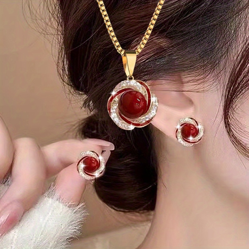 TEMU 3 piezas Elegante Lujoso Moda Fácil Collar Aretes Joyería Versátil Y Regalo De Navideño