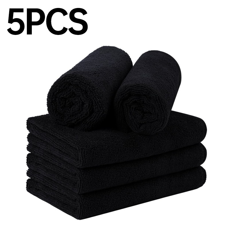 TEMU Lot de 5/10 serviettes de salon noires pour séchage des cheveux, 300 g/m², taille 35*75 cm [13,78*29,537 po], ultra-douces, très absorbantes,