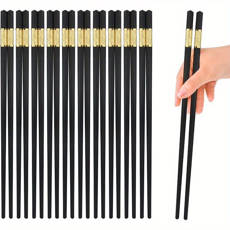 30 双防滑玻璃纤维筷子，可重复使用的筷子礼品套装，洗碗机安全，易于使用和清洁，方形轻量级，适用于家庭厨房，酒店，餐厅餐具，黑色和金色 商品详情 1