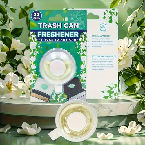a deodorizer for garbage cans that lasts days featuring a gel refill it automatically removes odors from kitchens refrigerators and cabinets this compact and portable air freshener utilizes activated carbon filtration technology
