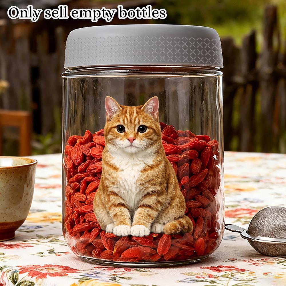 TEMU ミルク＆シュガー缶セット かわいいのトラ猫 ガラス保存瓶 プラスチック蓋付き容器 ドライフード・コーヒー・米・お茶用 キッチン・パントリー整理 ペットがテーマのレーション 猫好きへのギフト
