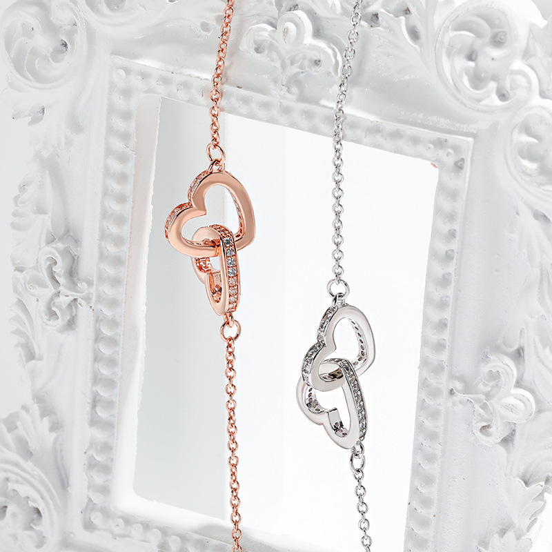 Heart-Shaped Double-Ring Interlocking Collarbone Necklace