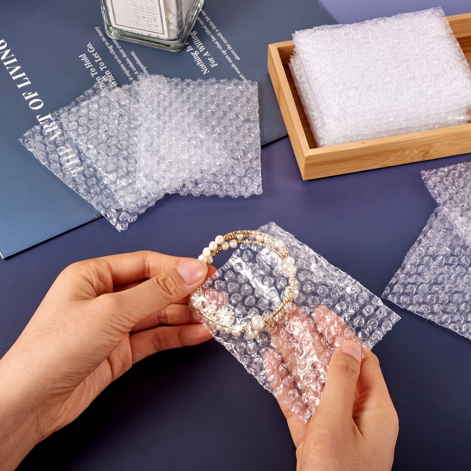 E-shop 50 Stück durchsichtige Luftpolster-Verpackungsbeutel aus Kunststoff, wiederverwendbar, unbeschichtet, strapazierfähiges Material, transparenter