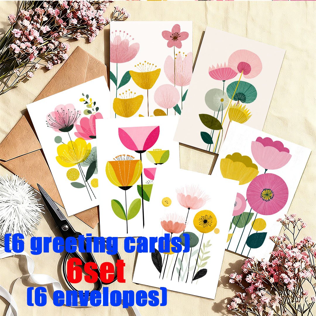 TEMU 6Set/12Set Biglietti d' Divertenti Motivo Combinato di Fiori Colorati. Set Biglietto d' a Tema Festivo + | Paggina Vuota | per Vacanze, Feste, a