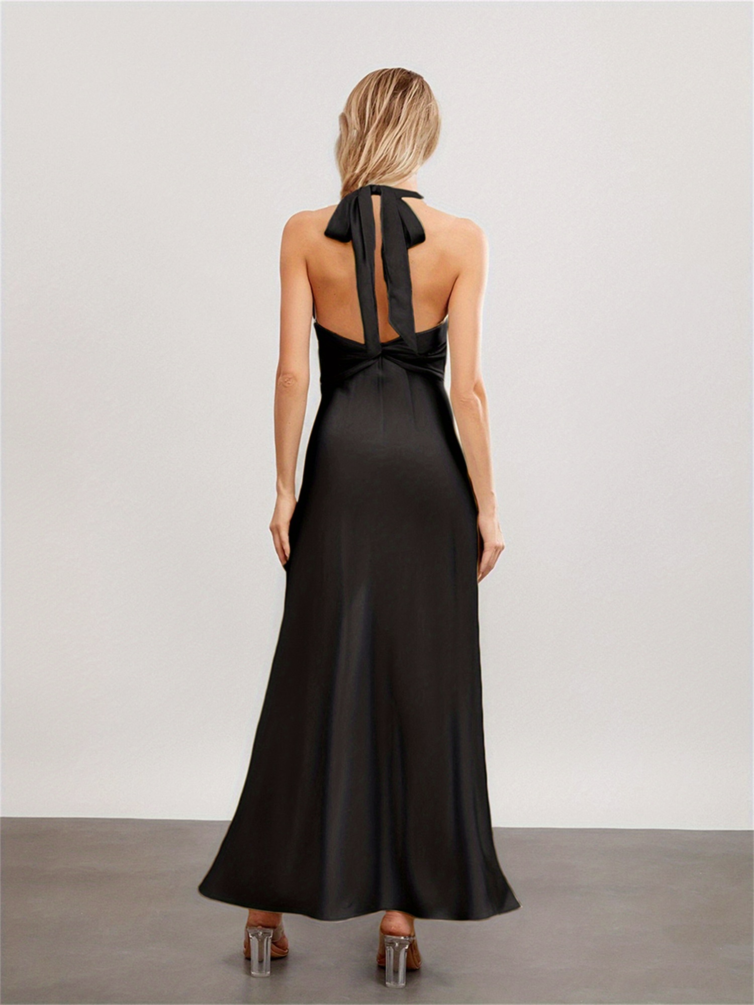 sachin and babi light blue dress Plunge Halter Neck Satin Black Slip Dress main image 1