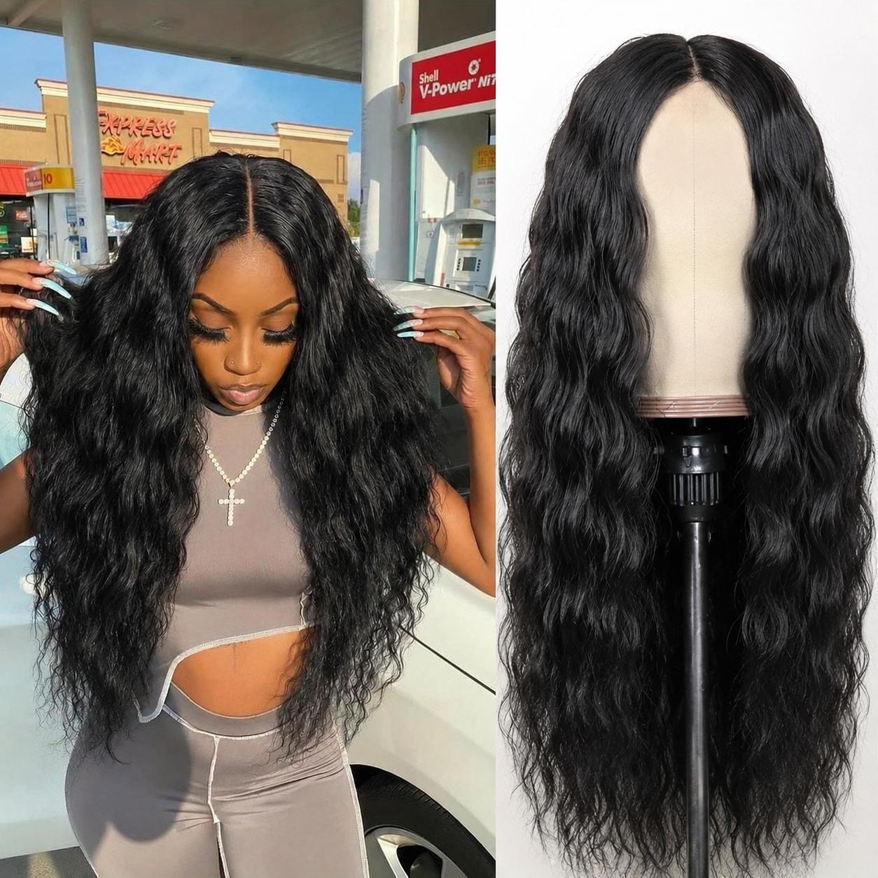 TEMU 26-foot Brazilian Curly Wig, Featuring A Deep Wave Style, Specifically Designed For African Women. It Comes In Black Color, Suitable For Daily