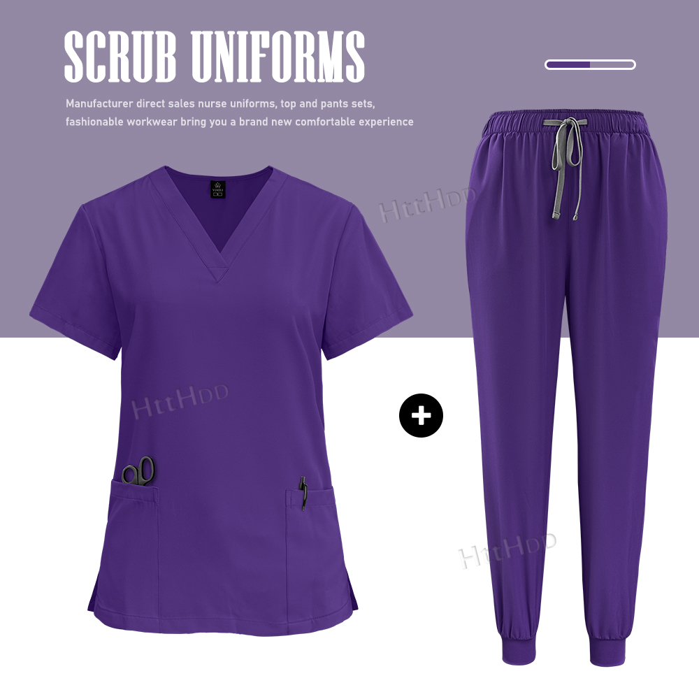 TEMU 2pcs Set Scrubs Uniforms Sets Nurse Grey Scrubs Uniform Top For Men Working Scrubs Unisex Nursing Uniforms Woman