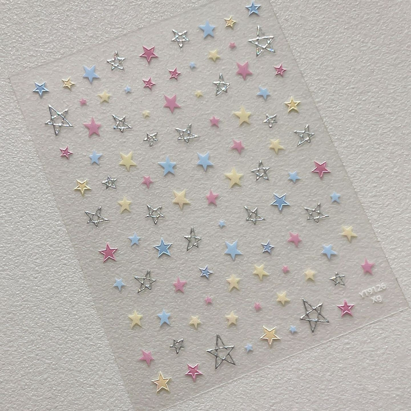 TEMU 1pc Colorful Star Three-dimensional Glittering Gradient Five-petal Small Flower Nail Art Paper. Glittering And Are , With . Beautiful And