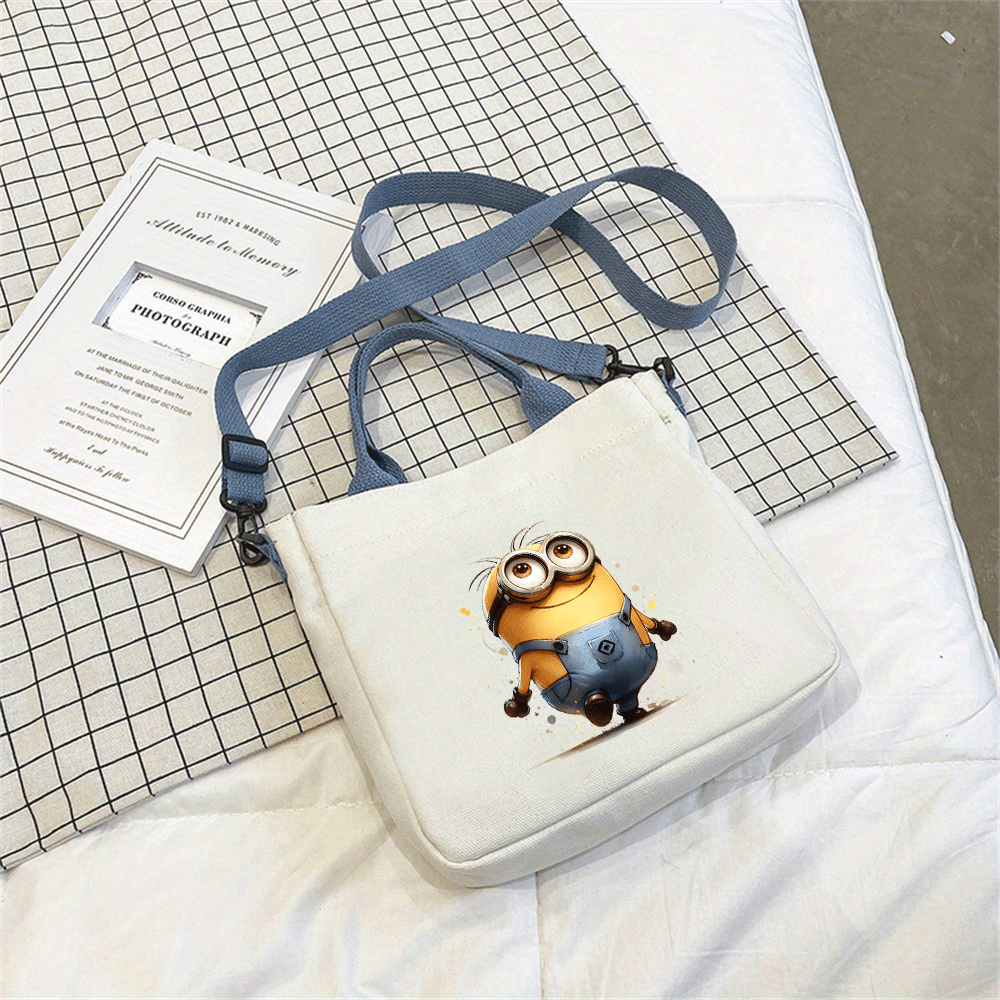 

1pc Minions Canvas Shoulder Bag, Casual Animal Print With Removable Strap, Closure, Unlined, Anime Themed Christmas Birthday Gift Storage