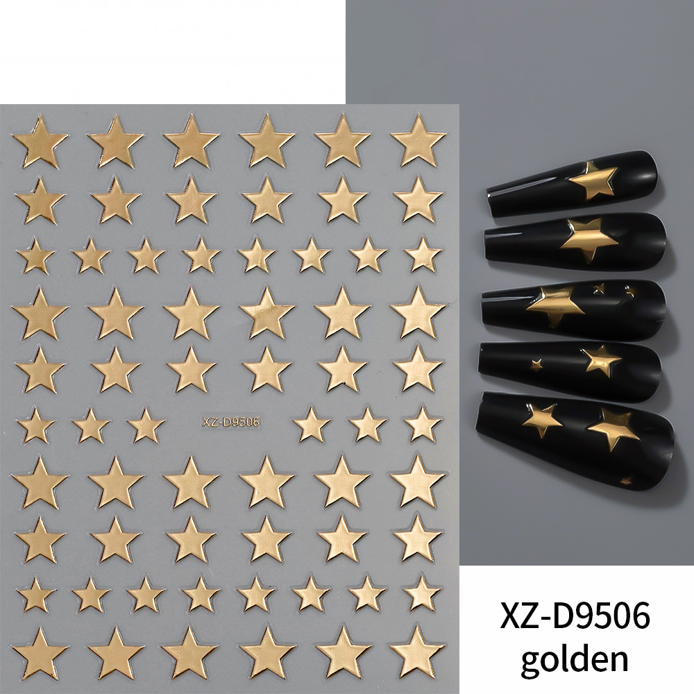 TEMU Ultra-thin 64pcs Pentagram Nail Stickers, In 8 Colors: Black, White, Golden, Silvery, And Pink, With Adhesive Backing For Long-lasting Handmade
