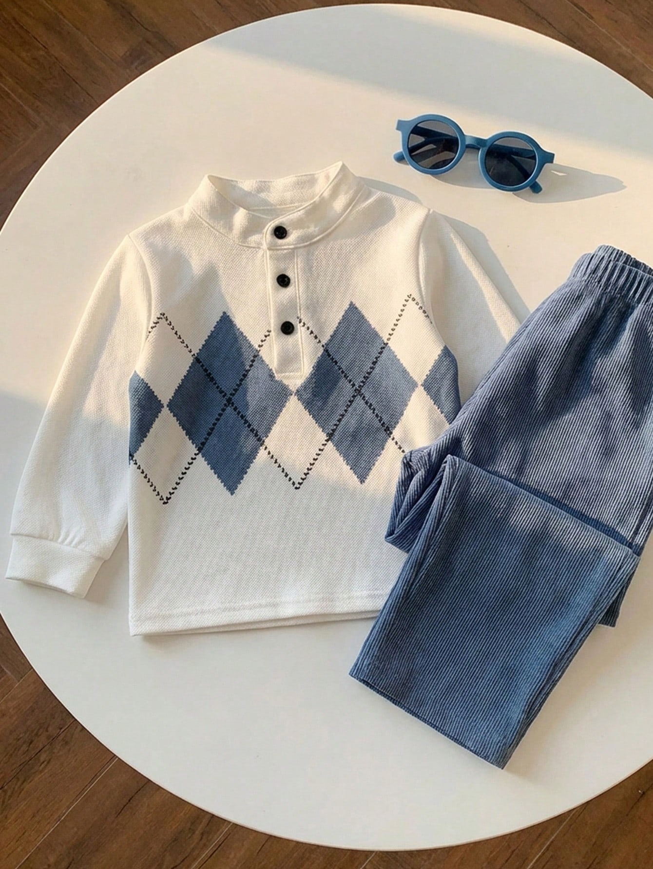 2pcs Boys' British Style Rhombus Set