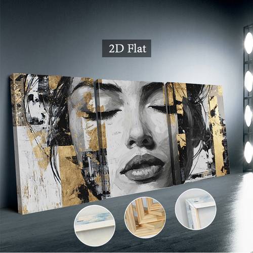 item picture 2d flat 3pcs framed abstract woman wall art modern monochrome female figure paintings with golden accent suitable for living room bedroom office decor horizontal hook mounted canvas prints use abstract line art decorations