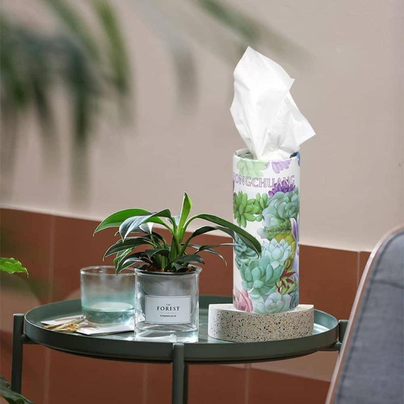   portable cylinder tissue boxes elegant floral   synthetic synthetic   leather   cup holder home office use durable stylish for home office or travel tissue boxes for home   decorative tissue box synthetic   leather box Product details 5