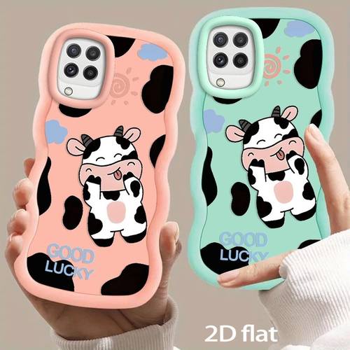 phone case 2d flat phone case for galaxy a12 whimsical cartoon cow animal print soft tpu shockproof protective cover farm themed design with sun simple creative trendy new style 2d flat