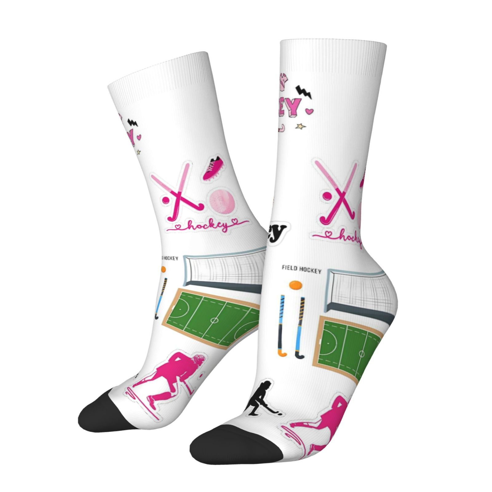 TEMU A Pair Of Unisex Outdoor Socks Featuring A Creative Hockey Pattern, Mid-calf Length, Machine Washable, Suitable For Outdoor Sports Enthusiasts,