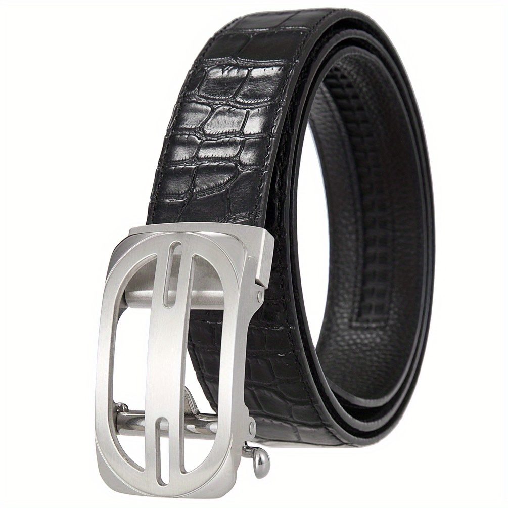 Men's Automatic Buckle Belt Faux Leather with Textured Square Pattern