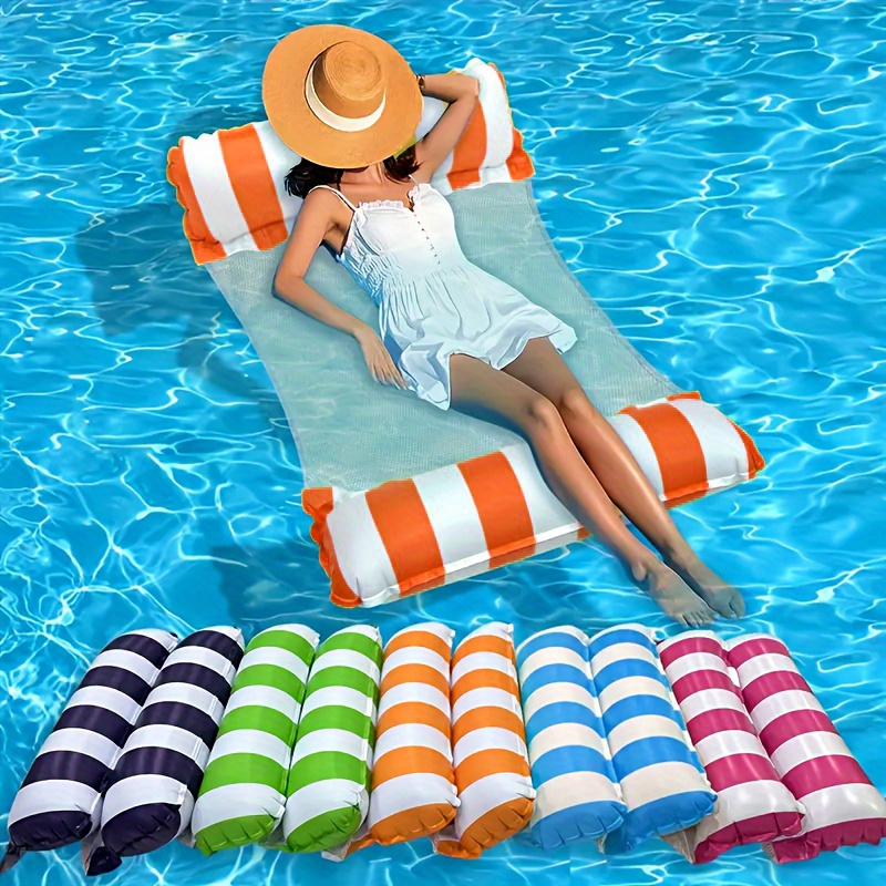 item picture Striped PVC Inflatable Beach Chair - Portable & Foldable Pool Float Lounge for Adults, Durable Party & Pool Accessory
