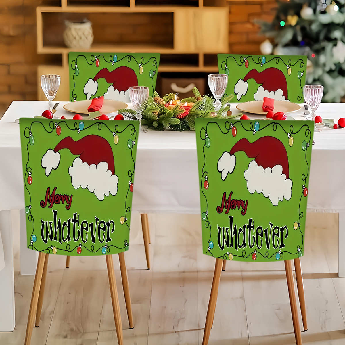 

2/4/6pcs Christmas Chair Covers, Polyester , , Removable Cushion Covers For Dining , , , , , , Seasonal Decor