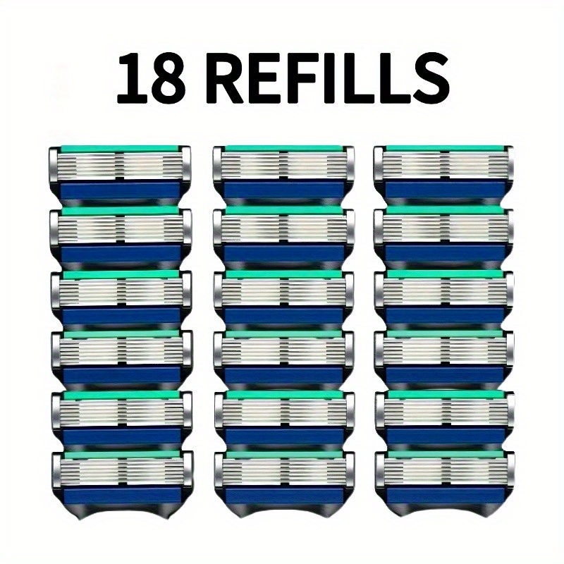 Image of 18pcs, Men's Manual Shaver Replacement Blade, 6-layer Stainless Steel Safety Shaver , Shaving Clean Without Residue, Manual Hair Removal Tool