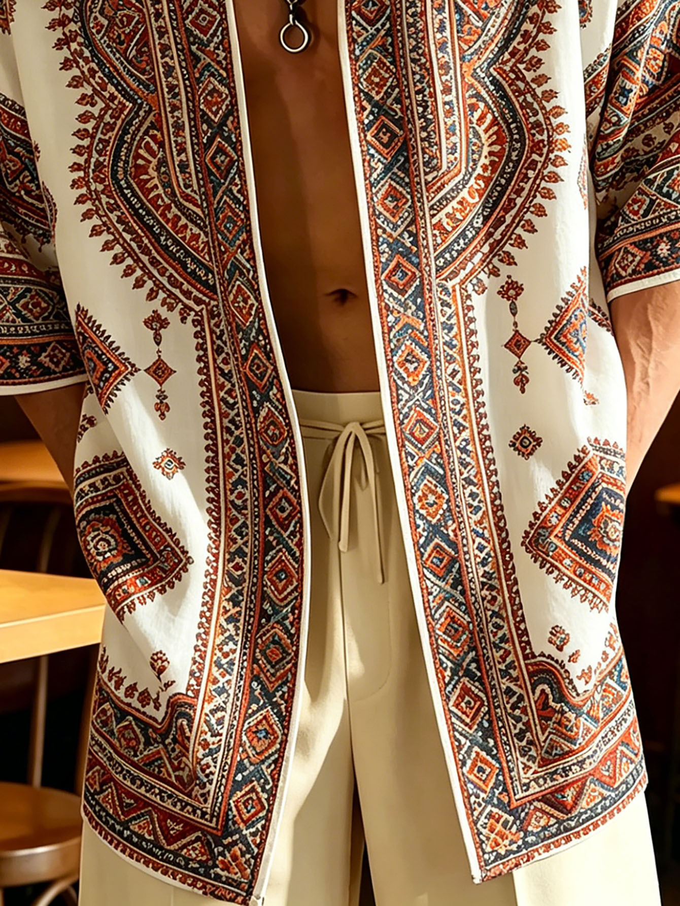 Plus Size Lightweight Comfortable Kimono Pattern Shirt Breathable Loose Fit Suitable for Beach Travel Party and Daily Wear Ideal for Beach, Party and Daily Wear. Breathable Loose Fit.