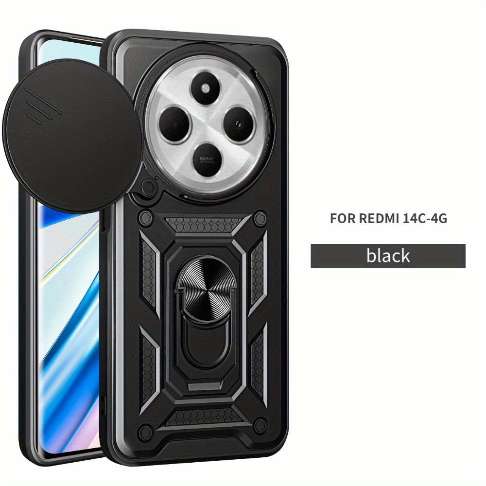 TEMU para teléfono: Compatible con RedMI 14C con cubierta deslizante y soporte magnético [protección completa], mate, antigolpes