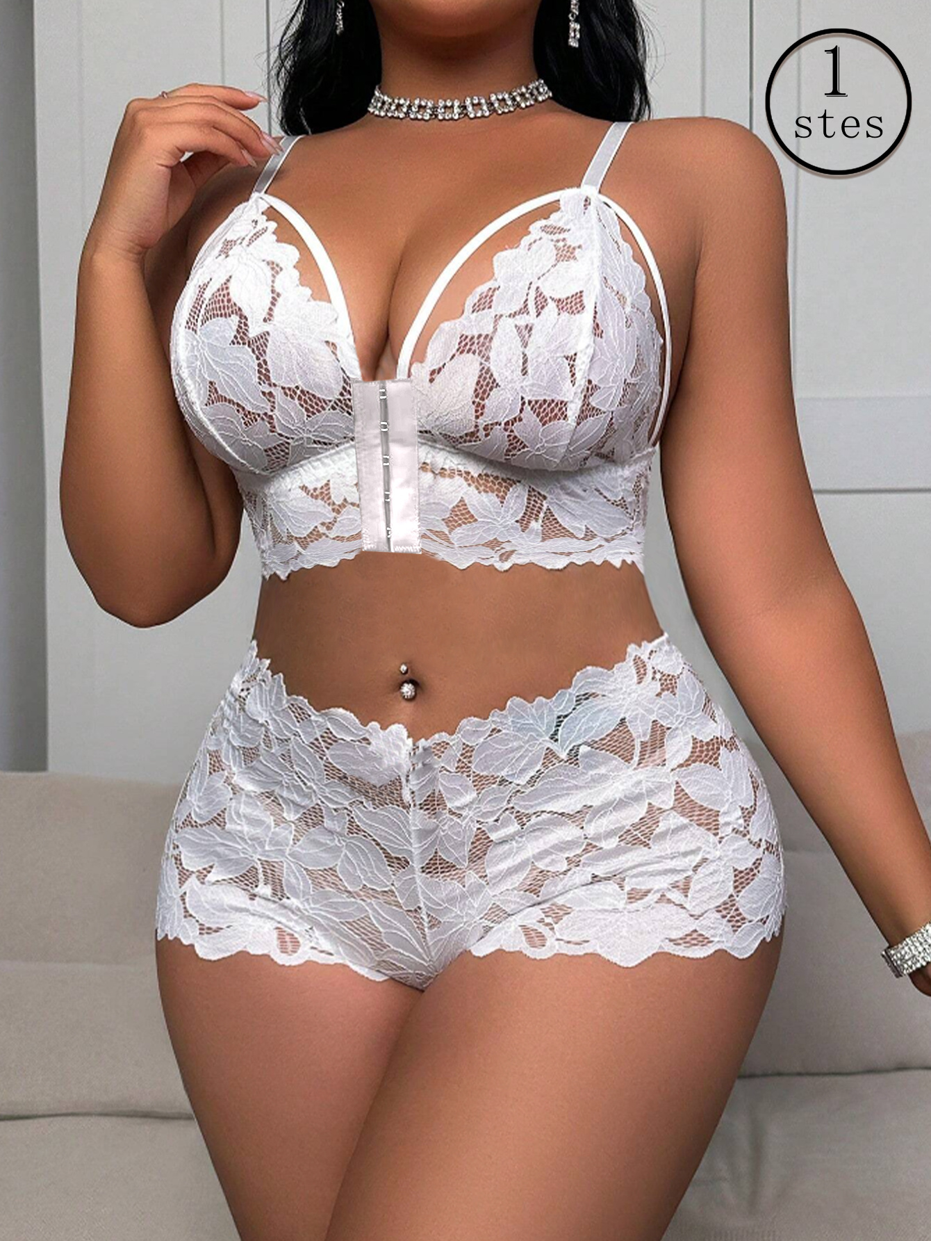 Plus Size Lace Panel Set, Wireless Comfortable Adjustable Straps Seamless Casual Wear for Various Occasions