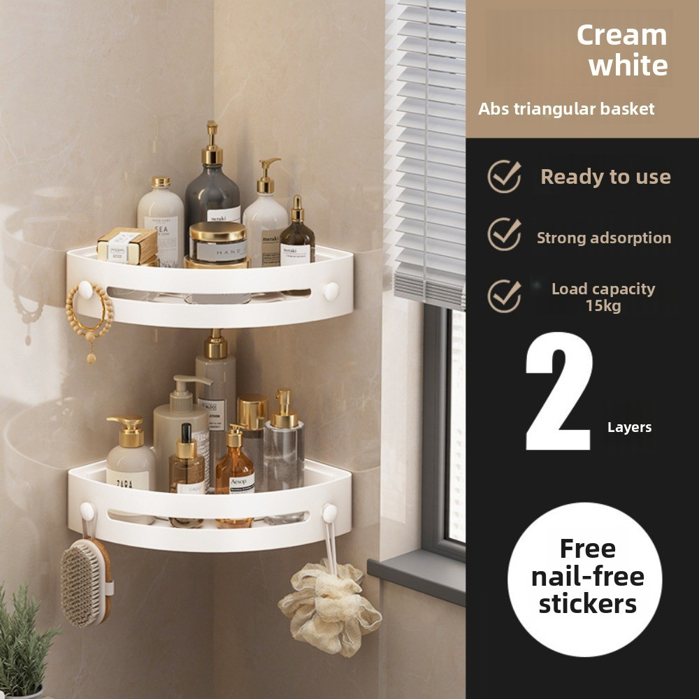 Image of 2pcs, Rust-proof Plastic Corner Shower Rack - Wall-mounted Curved Design Shampoo, Cosmetics And Hygiene Storage Rack, Space- Storage Rack For Small Bathrooms